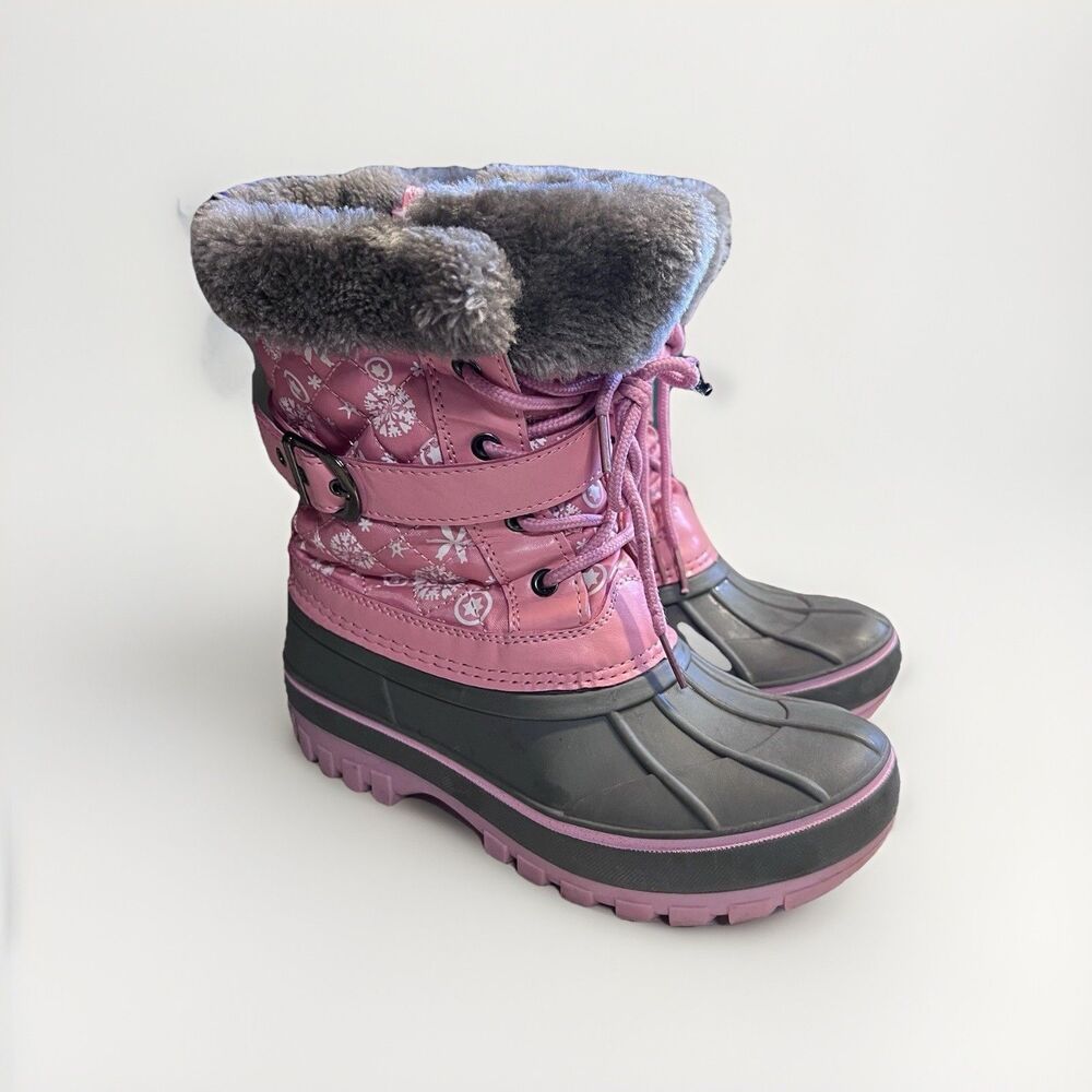 Winter Snow Boots Waterproof Warm Girls Ski Boots Lined Warm Size 1